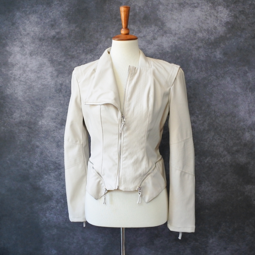 Blank NYC Faux Leather Beige Biker Moto Jacket Size S
